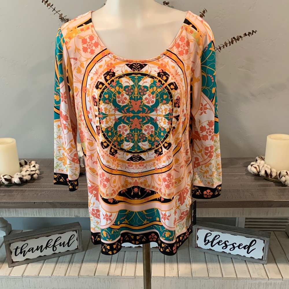 Style & Co. Women's Blouse - Teal, Pink, Gold